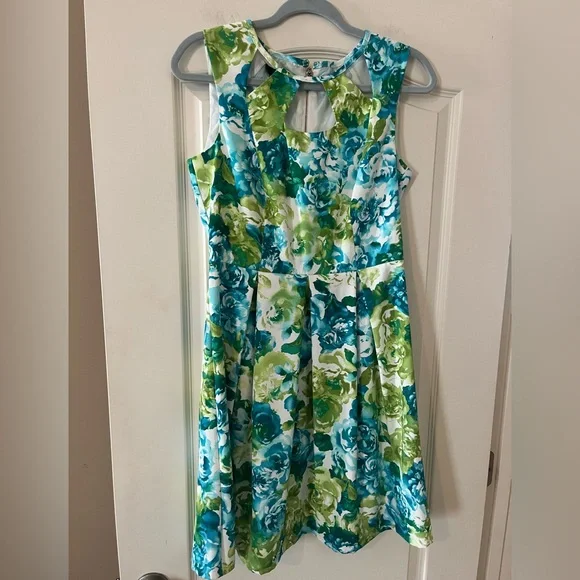 AGB Floral Midi Dress Blue & Green Women’s Size 4 - Picture 1 of 15